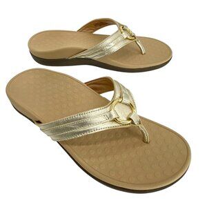 Vionic Aloe Gold Metallic Leather Flip Flop Sandals